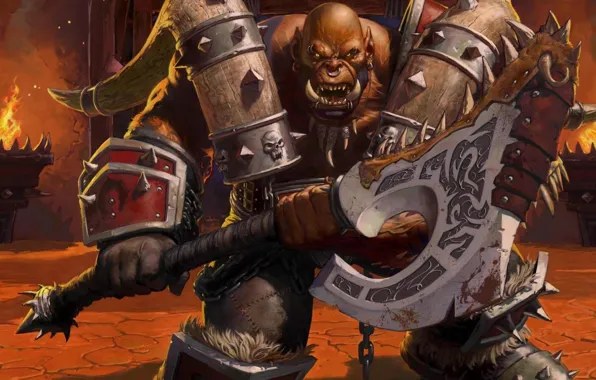 Fantasy, warrior, art, armor, axe, Orc
