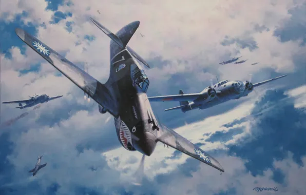 Picture war, art, painting, aviation, ww2, P 40 Tomahawk