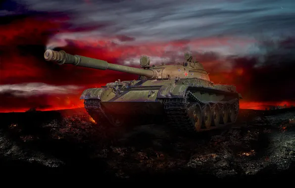Picture night, art, tank, glow, battlefield, Soviet, average, World of Tanks