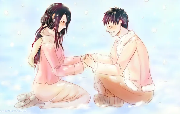 Picture winter, anime, art, pair, girl, guy, One Piece