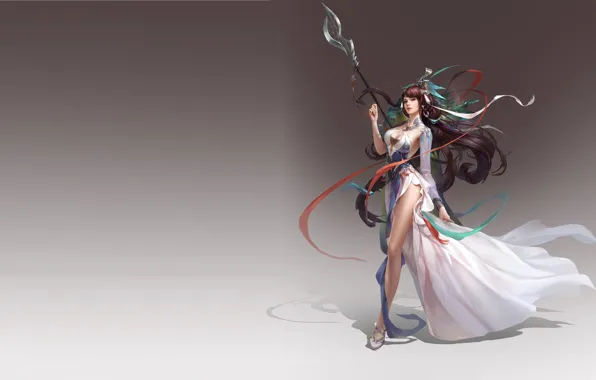 Girl, fantasy, weapons, the game, dress, art, halberd