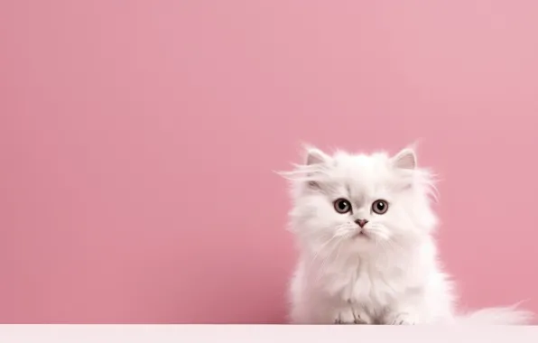 Cat, white, look, pose, kitty, fluffy, baby, face