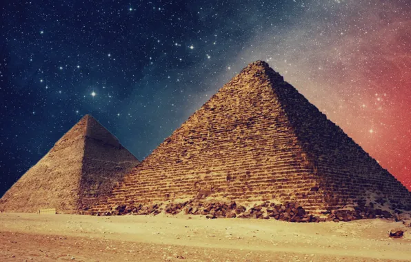 Picture space, stars, night, pyramid