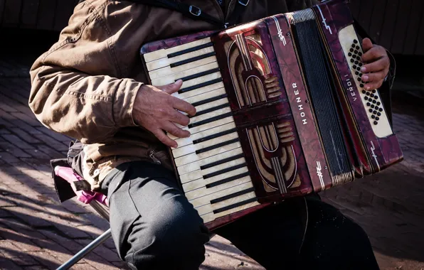 Picture street, accordion, Streetmusic
