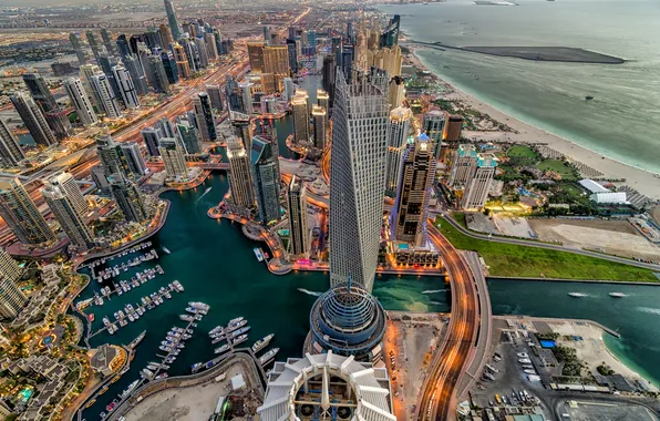 Picture sea, tower, home, panorama, Bay, harbour, dubai, from the height of bird flight