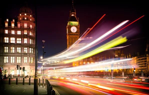 Road, machine, night, the city, lights, England, London, building