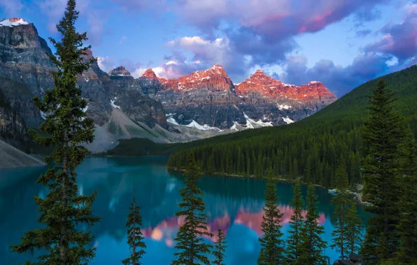 Forest, trees, mountains, nature, lake, Canada