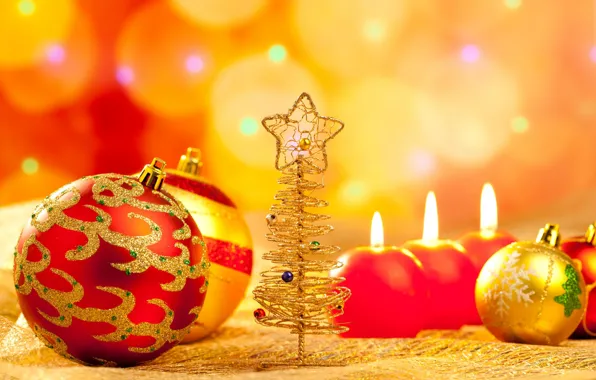 Balls, holiday, new year, Christmas, candles