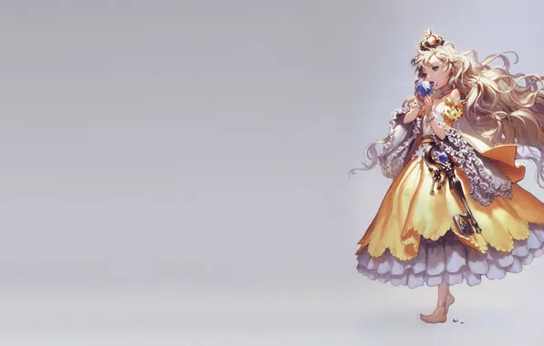 Picture anime, crown, key, art, girl, Princess