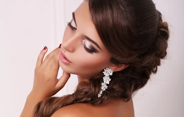 Girl, decoration, eyelashes, hair, hands, makeup
