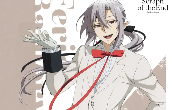 Gloves, vampire, jacket, red eyes, long hair, red bow, The Last Seraphim, Owari no Seraph