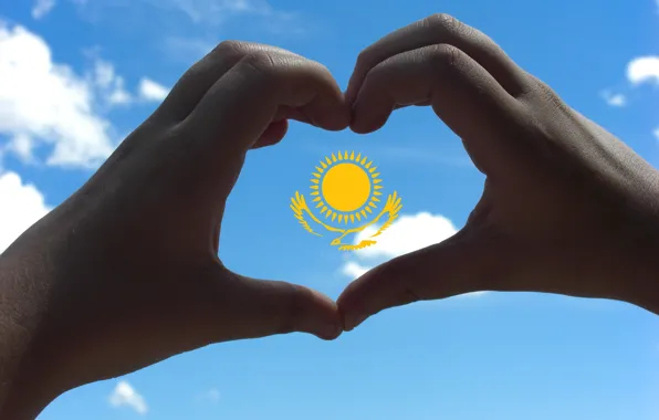 The sky, the sun, eagle, heart, hands, flag, Kazakhstan, made it myself (=