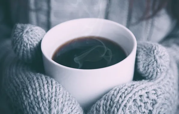 Picture heat, coffee, hot, Cup, drink, mittens