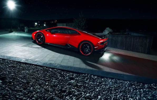 Picture night, Lamborghini, Lamborghini, side view, paving slabs, Novitec, sports car, Lamborghini Huracan