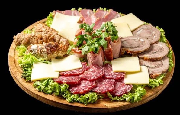 Cheese, meat, sausage, appetizer, ham