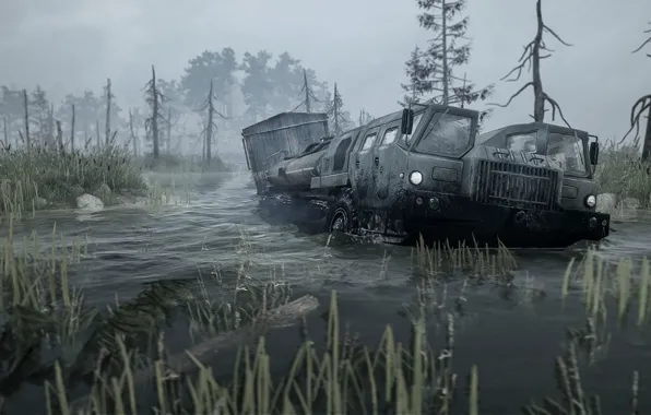 Picture water, the flood, Spintires, MudRunner, MAZ-7310