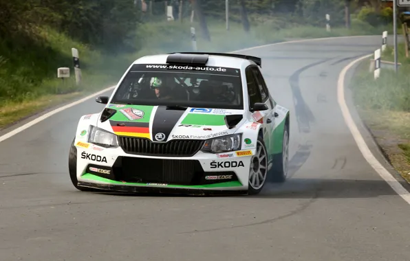 Smoke, Rally, Skoda, Fabia, Braking
