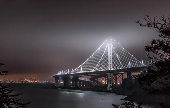 Autumn, the sky, night, bridge, lights, lights, dark, dark