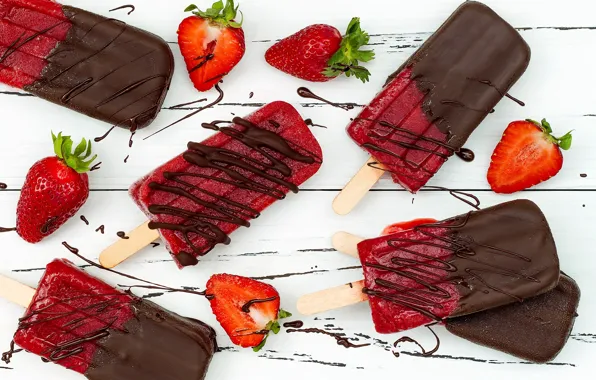 Chocolate, strawberry, berry, ice cream, sweets, Popsicle