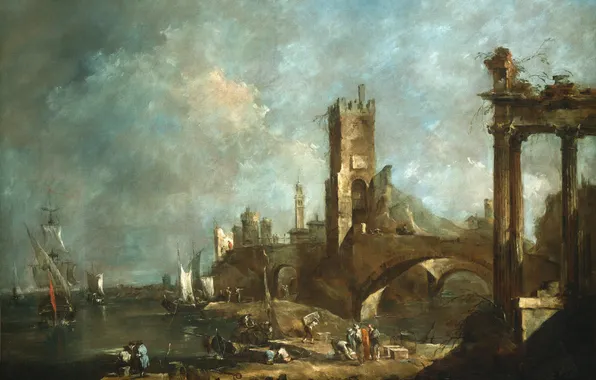 Picture people, ship, picture, the ruins, francesco guardi, view