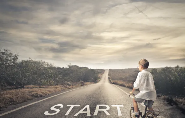 Road, bike, the way, child, beginning