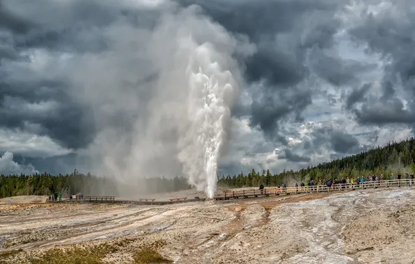 Picture water, people, release, geyser, tour