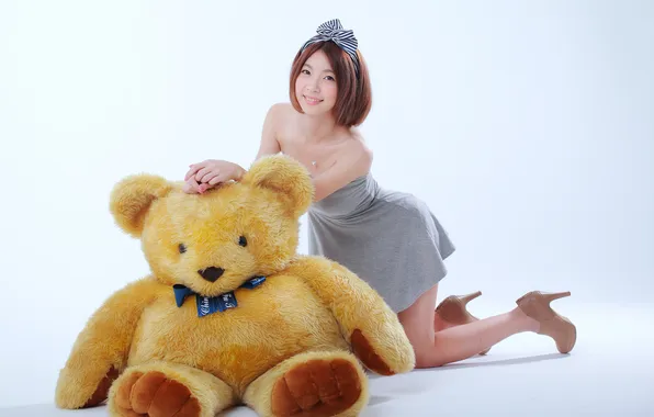 Picture smile, toy, bear, bow, Oriental beauty