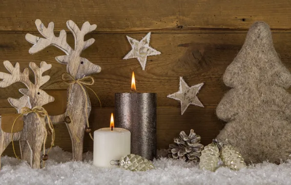 Picture decoration, tree, candles, New Year, Christmas, deer, happy, Christmas