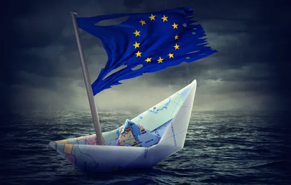 Picture map, crisis, paper boat, Flag of Europe