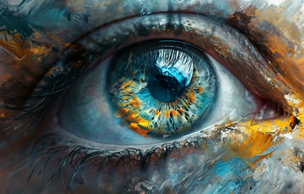 Look, close-up, eyes, picture, painting, strokes, imitation painting, AI art