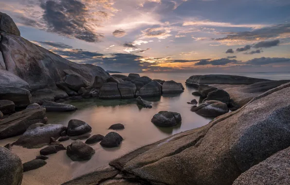 Sea, rocks, dawn, coast, Thailand, Thailand, Koh Samui