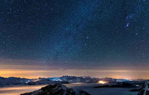 Picture the sky, stars, mountains, night, star