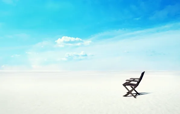 Sand, the sky, blue, black, desert, beautiful, chair, colorful