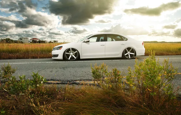 Clouds, Volkswagen, drives, side, Vossen, Wheels, Passat