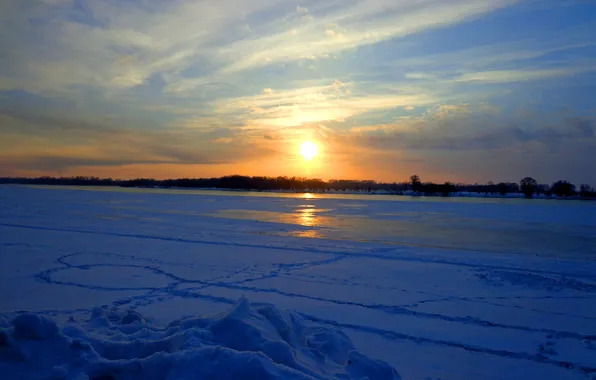 Picture the sky, snow, sunset