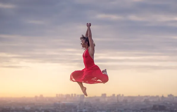 Picture girl, the city, jump, view, dance, Clotilde Martin