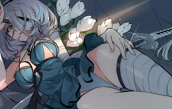 Girl, flowers, Grandia, YoRHa No.2 Type B, Nier: Automata
