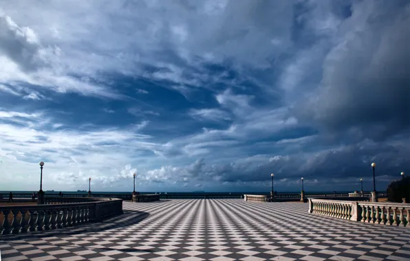 The sky, clouds, the city, blue, lights, Italy, Italy, terrace