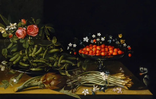 Picture flowers, berries, picture, peas, Still life with Strawberries