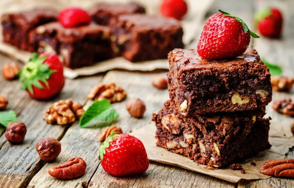 Chocolate, strawberry, cake, nuts, sweet, chocolate, dessert, strawberries