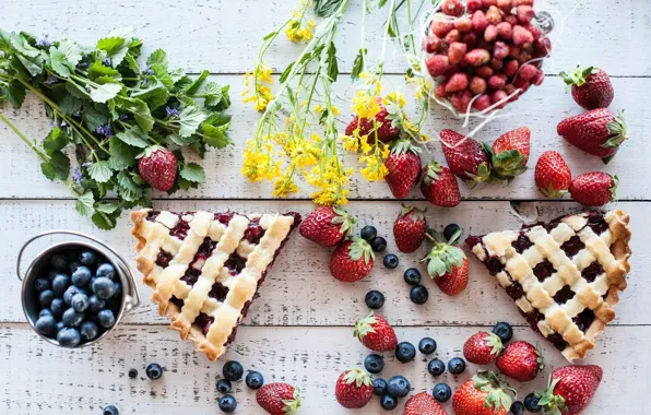 Flowers, berries, blueberries, strawberries, strawberry, pie, cakes, sweet