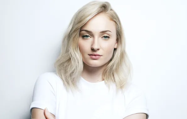 Eyes, look, hair, actress, t-shirt, blonde, lips, women