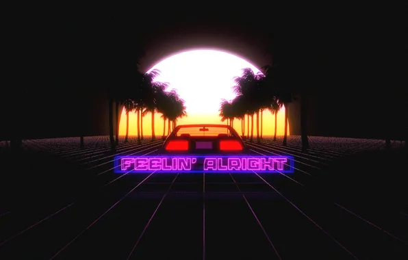 Sunset, The sun, Auto, Night, Music, Machine, Style, Palm trees
