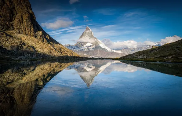 Lake, reflection, Alps, the top of the Matterhorn