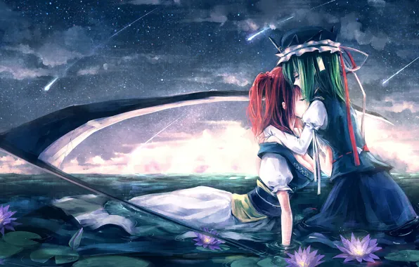 Nature, girls, anime, braid, touhou