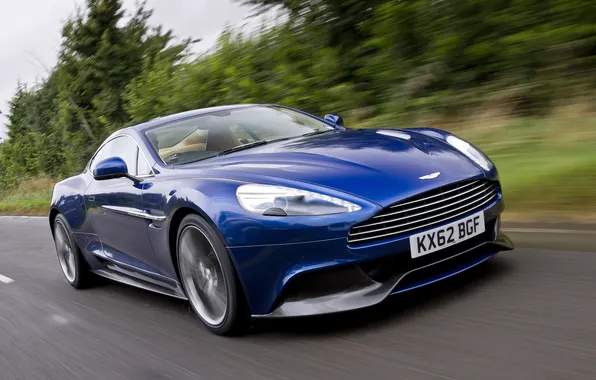 Picture Aston Martin, Auto, Road, Blue, Machine, Grille, Lights, Vanquish