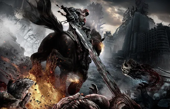 Picture horse, sword, monsters, rider, darksiders: wrath of war