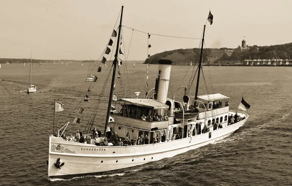 Picture steamer, black and white, Schaarhörn