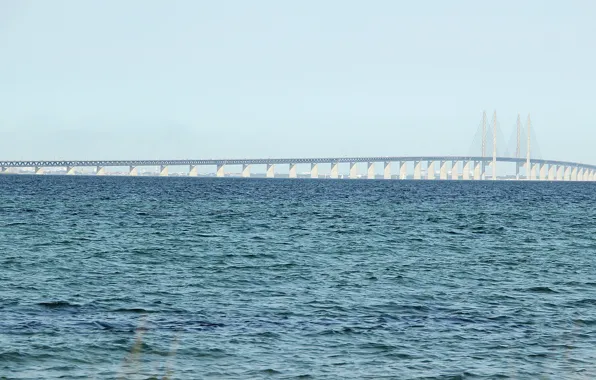 Sea, bridge, Strait, wave, waves, bridge, blue sky, Baltic