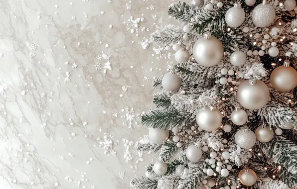 Winter, frost, balls, snow, branches, lights, Christmas, New year